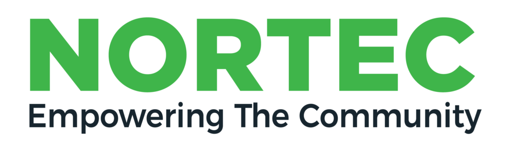 NORTEC empowering the community logo with tagline green and dark grey